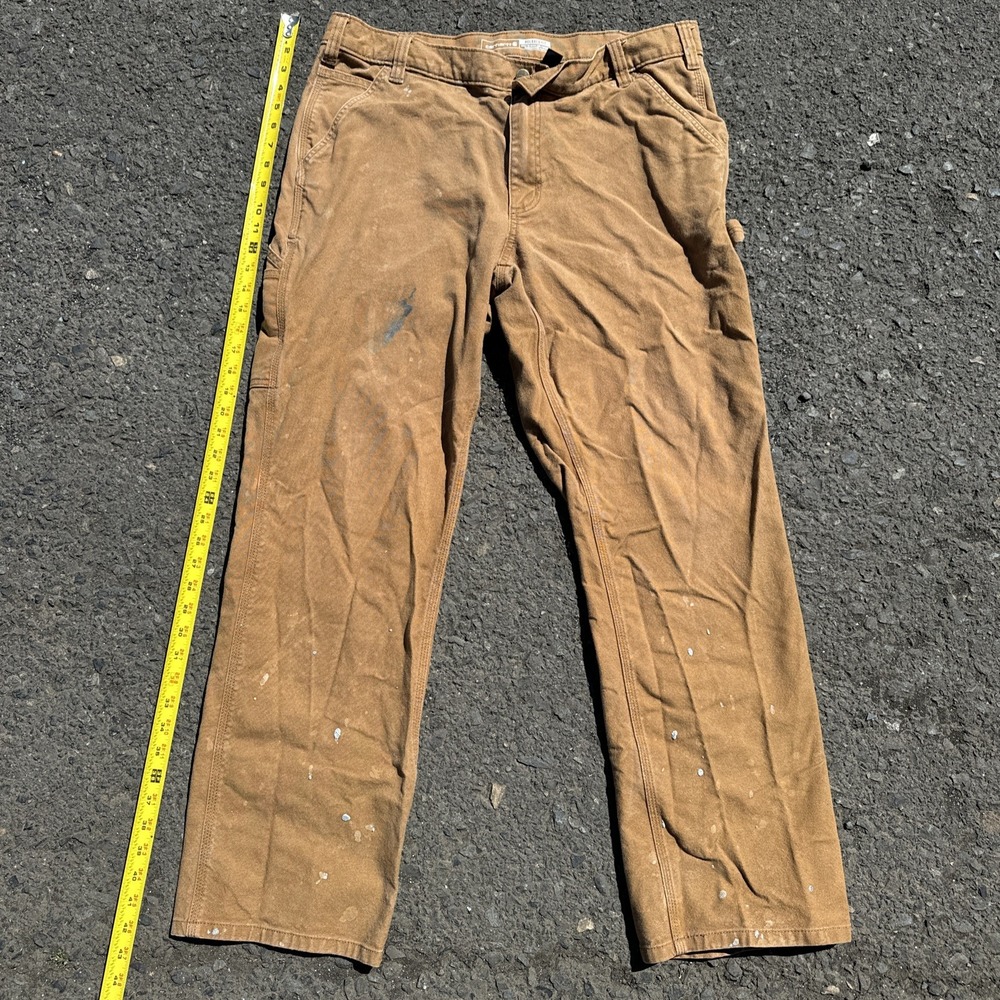Carhartt Carpenter Workwear Pants Tan Canvas Cotton‎ Mens Size 38x32 B151